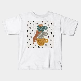 Leopard with coffee cup Kids T-Shirt
